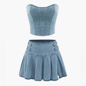 NWT Two Piece Denim Tube Top and Mini Skirt Set